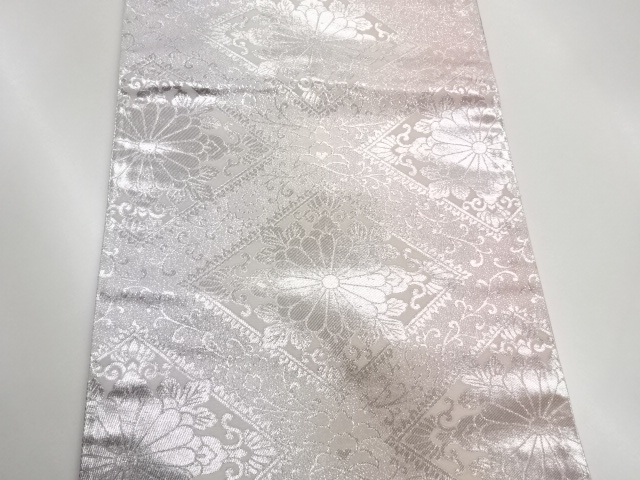  菱に花唐草模様織出しリバーシブル全通袋帯